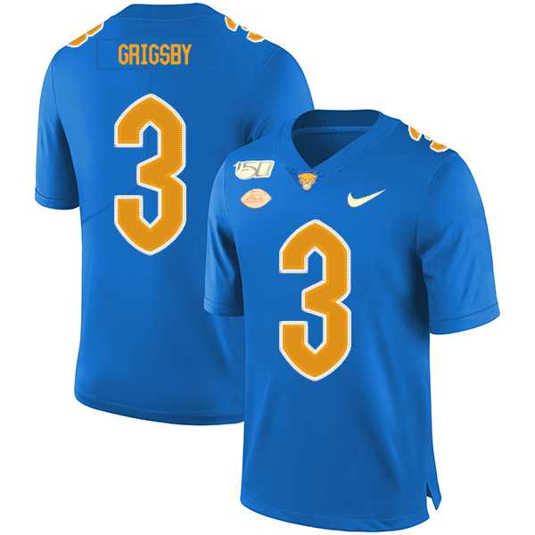 Pittsburgh Panthers #3 Nicholas Grigsby Blue 150th Anniversary Patch Nike College Football Jersey